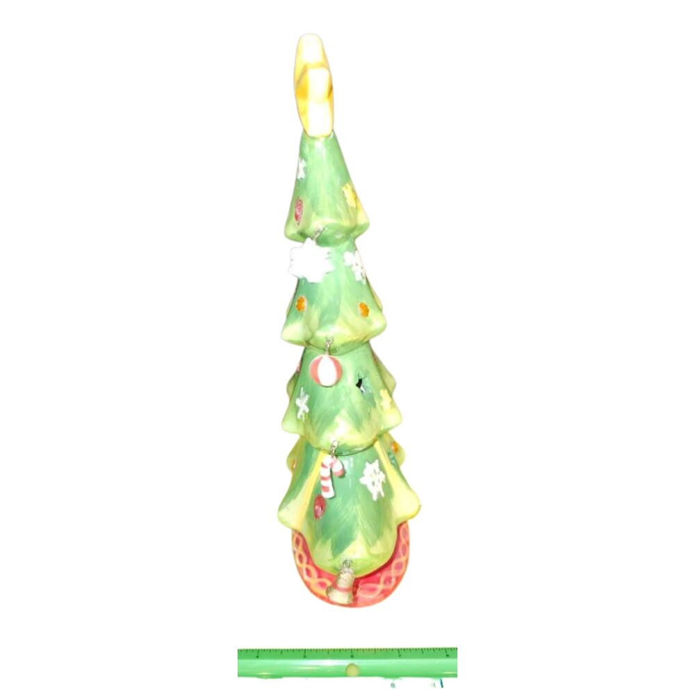 T2 12 Inch Green Ceramic Tree With Yellow Star and Dangling Ornaments